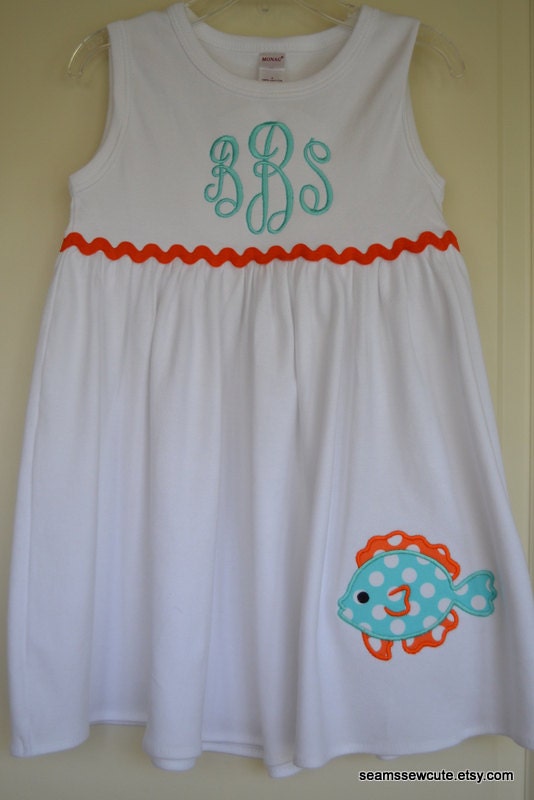Monogrammed Fish Sleeveless Empire Waist Monag Dress - Perfect for the Beach and Summer