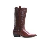Vintage Italian Brown Leather Woven Boots Size 6