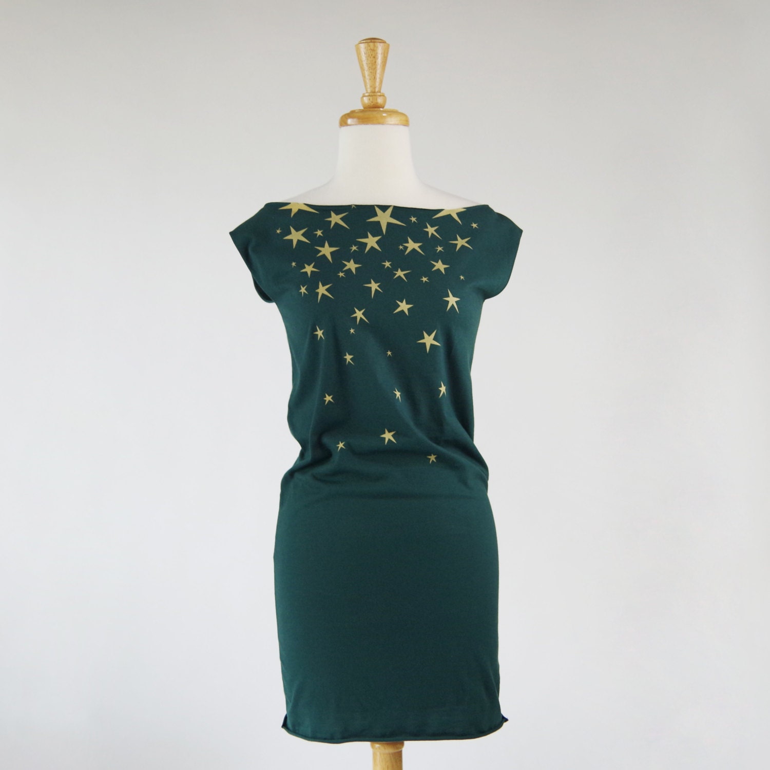 Falling Stars in Shimmer Gold Jersey Dress in Forest Green S, M, L
