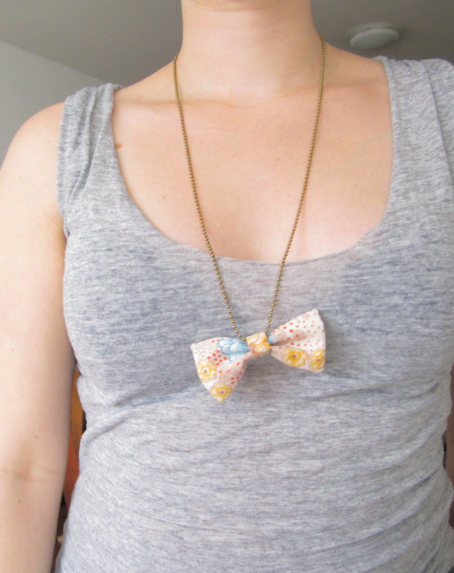 flower, floral, bow, bronz, ball and chain, long, necklace, by heatherbritton on etsy