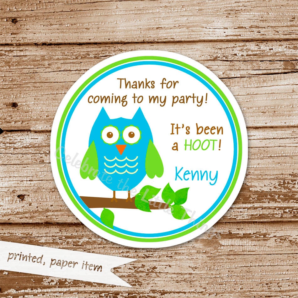 SET of 12 OWL Favor Tags or Stickers : Turquoise, Lime Green, Personalized Il_170x135