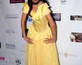 Vintage-1950s-Yellow-50s Yellow Dress-Yellow Ruffles-Taffeta-Peplum Dress-XS