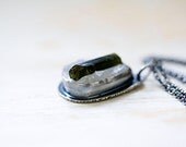 Raw Green Tourmaline Crystal Sterling Silver Necklace - Origins