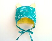 Baby Bonnet, Cuckoo Clock Blue White Yellow, 6 months, 12 months