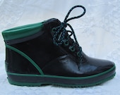 I Wish it Would Rain Sporto Navy and Green Womens Ankle Lace Up Waterproof Duck Boots