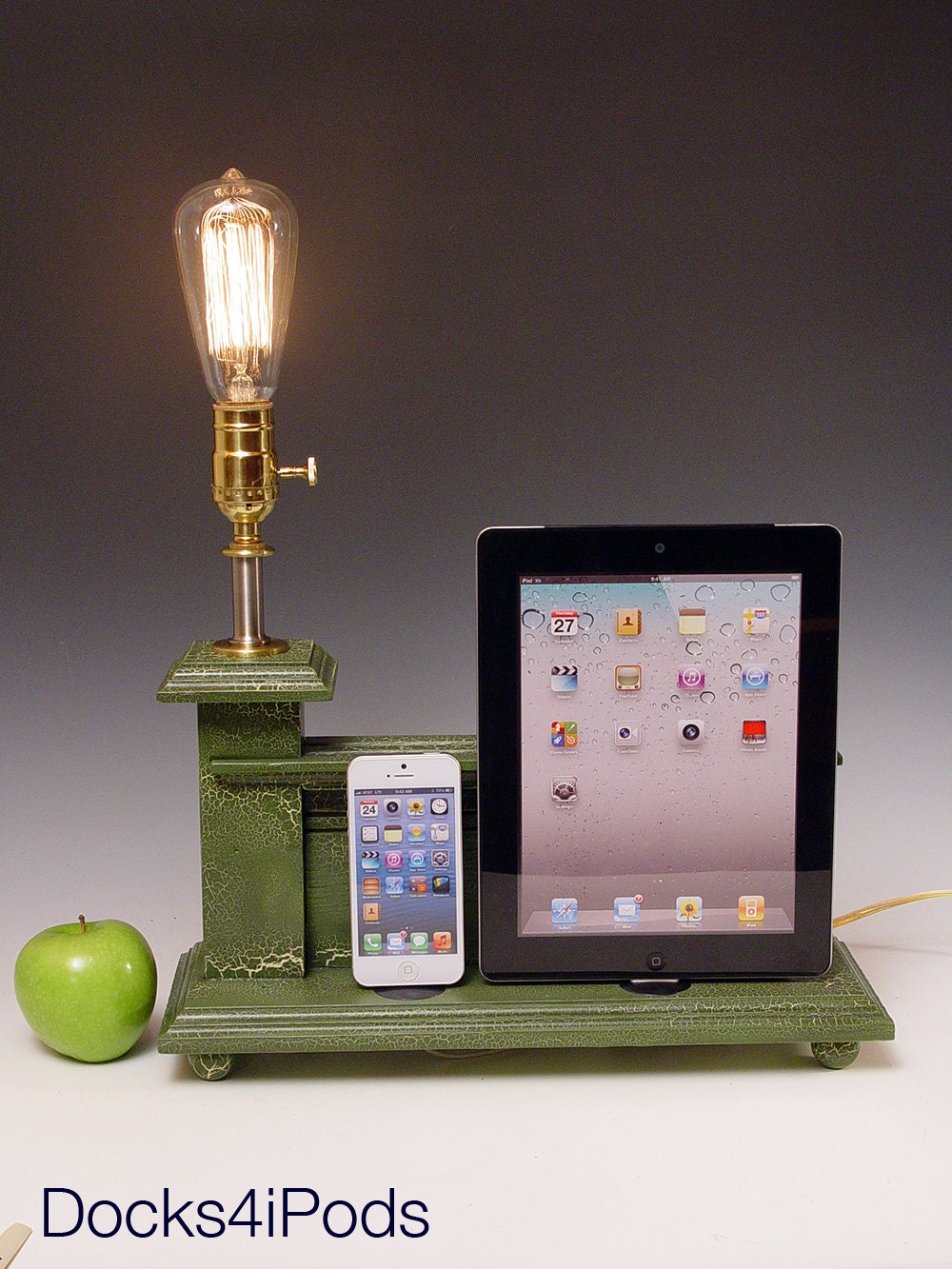 Double docking station for iPhone 3, 4 or 5 and iPad 2,3 or 4. Table lamp. 473. Shabby Chic. Cottage Rustic. DockLamp.