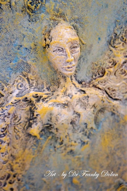 Wall Sculpture by Award Winning Fae Factory Steampunk Chic Eco Artist, Dr Franky Dolan (Original clay relief & canvas painting hybrid)