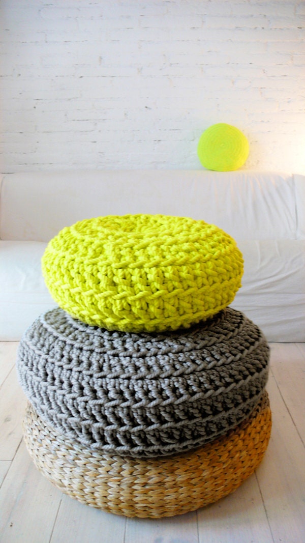 RESERVED - Floor Cushion Crochet - Neon yellow
