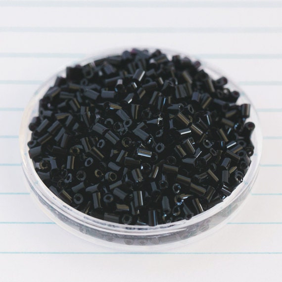 Jet Black Tube Seed Beads - Opaque Glass (1mm x 2-3mm) x 10gms