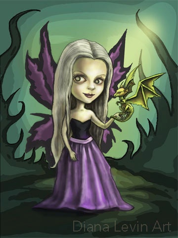 Gothic Fairy Print - Dragon Art Painting - FANTASY ART PRINT