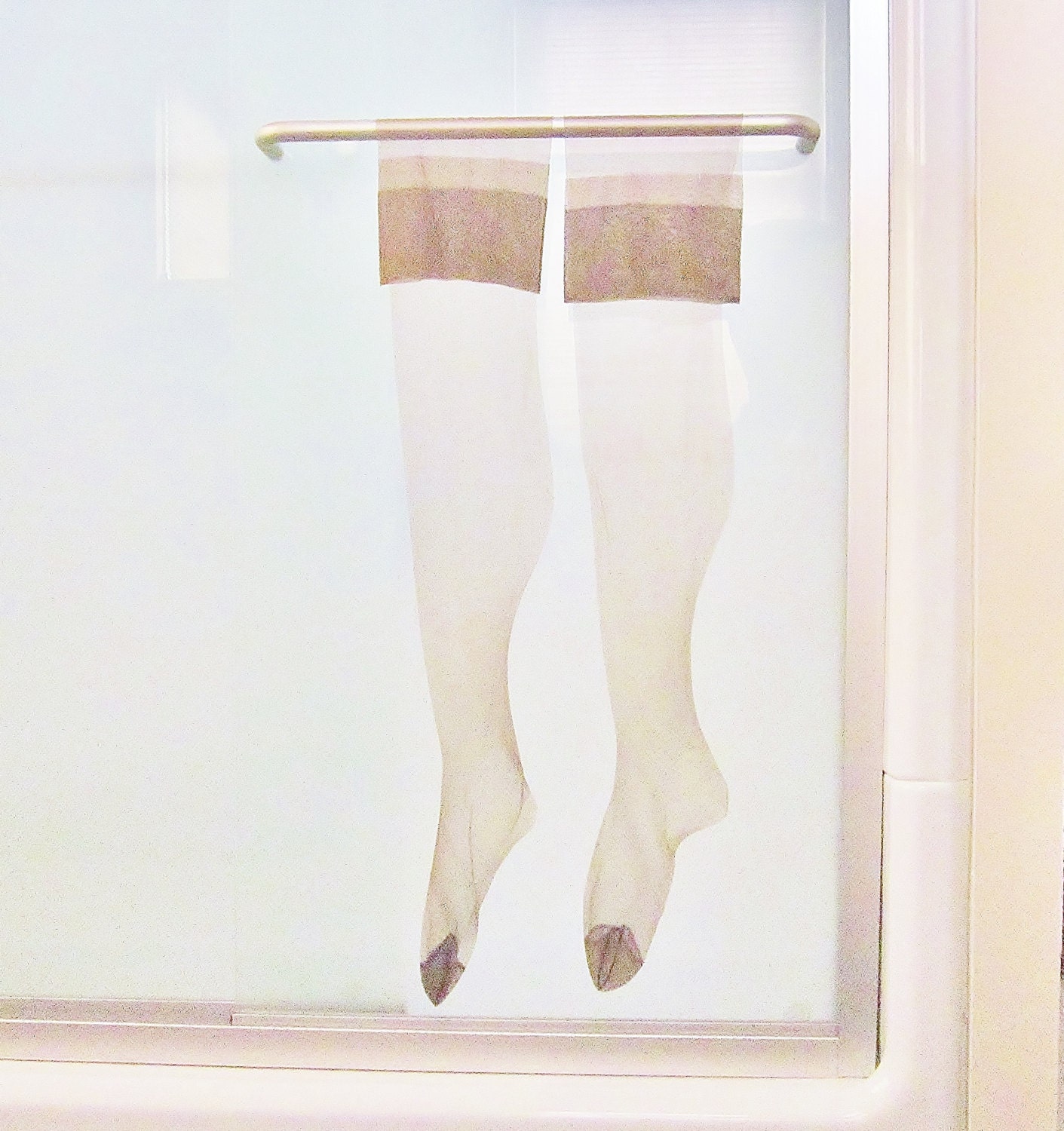 Nylon Stockings Vintage Lingerie Seamless Mesh 3 Pair MERRIE MAID 1960s NIB Pecan 9 1/2