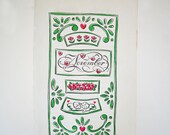 Vintage Art Print November Birthday Month Anniversary Cupid Heart Flowers Illustration Pink Green White Cursive Ornate Romantic
