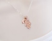 Personalized Rose Gold Hamsa Necklace, Custom Birthstone Charm, Hamsa Hand Charm, Rose Gold Jewelry, Mothers Necklace, Sister Necklace