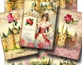 FAIRYTALE CASTLES Digital Collage Sheet Instant Download Magnificent Castle Fairy Scrapbooking Tags Cards Vintage Crafts Gallery Cat CS219