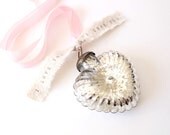 Wedding Decor Mecury Glass Heart ornament shabby chic decor favors gift personalized ribbon i love you ribbon wedding gift ideas