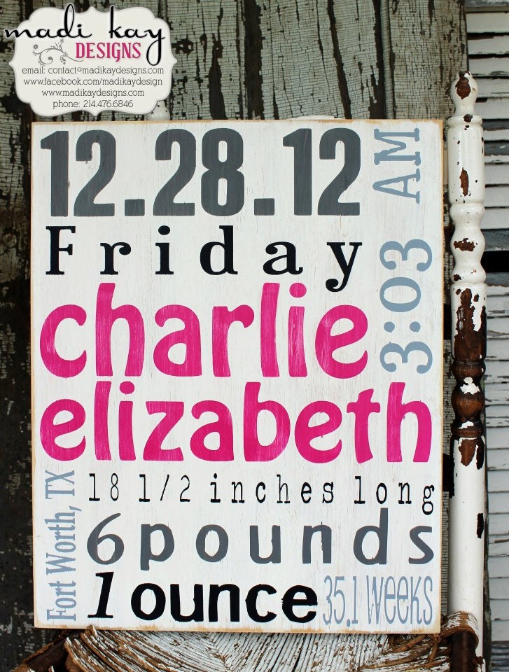 Baby Birth Announcement Plaque - Personalized Baby Name Wood Sign, Nursery Sign 16x20 Charlie