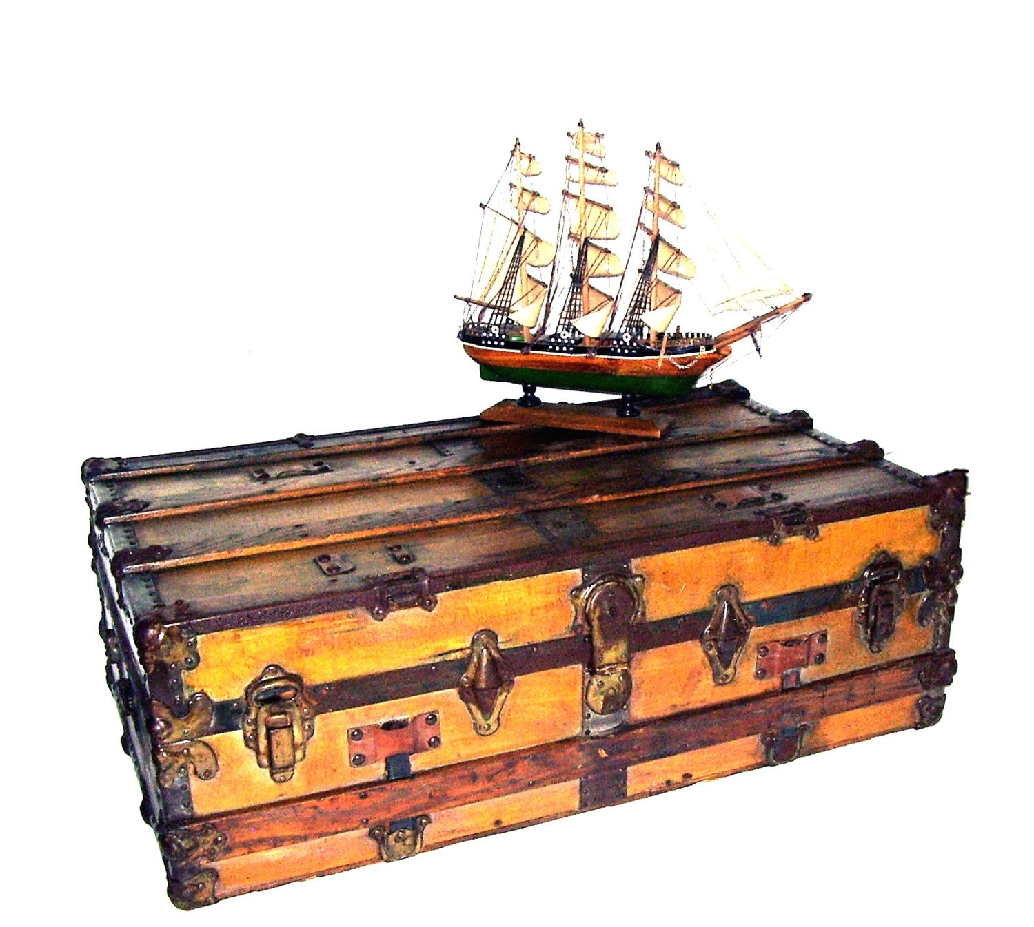Vintage Steamer Trunk Wood Coffee Table Antique Large