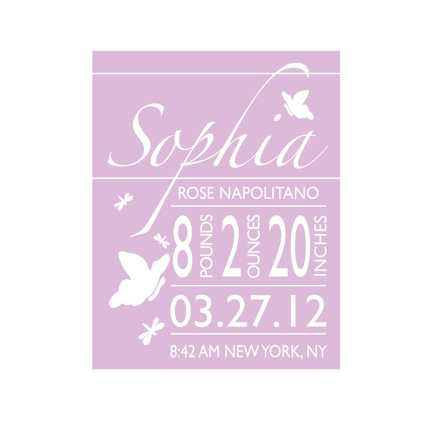 Wall Art Baby Names, Birth Announcement Print, Butterfly Nursery, Personalized Subway Art, Birth Stats Print, BflyDflyscript
