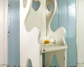 White Enamel Wooden Chair - Vintage HandMade Chippy Paint Doll Display - Heart Decorated Seat