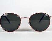Vintage 80s Tortoise Gold Wire Round Circle Clubmaster Sunglasses