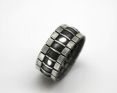 Unisex ring size US9 1/2 industrial wirewrap sterling silver wide band dark metal mens big
