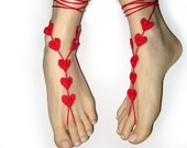 Valentines Poppy Red Heart Barefoot Sandals, Valentine's Day gift