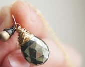 Pyrite Necklace - Gold Wire Wrapped Oxidized Sterling Silver Metallic Grey Simplistic Gemstone Handmade Jewelry Gifts for Her.