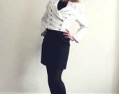 White nautical Jacket . Armand Ventilo white spencer double breasted cropped  jacket . French designer vintage