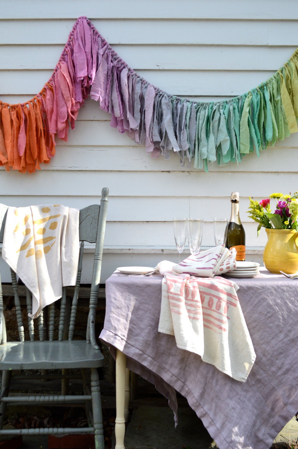 Gypsy Torn Fabric Garland / warm & cool colors