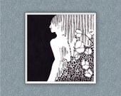 Custom framed art Black and white drawing print White frame Abstract flowers line drawing Framed ink drawing