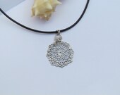 Filigree Lace Sterling Silver Pendant in Leather Necklace, Simple Lace Charm Pendant, Everyday Fashion, Jewelry Gift For Her, Casual Chic