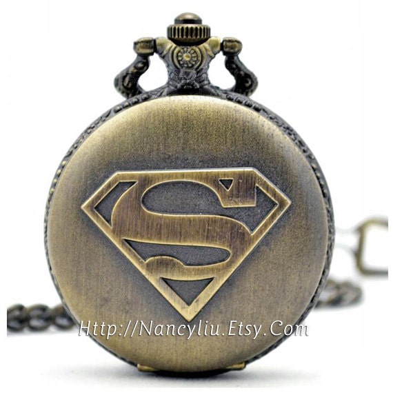 Superman Pocket Watch Necklae, The Man of Steel, Clark Kent, Big Size