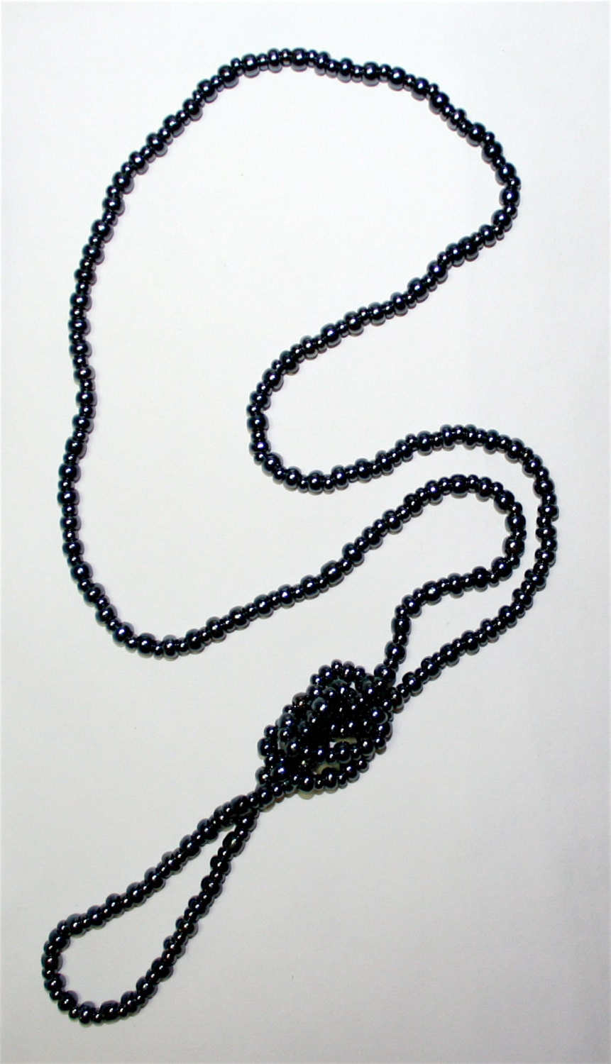 SALE Gun Metal 30" Czech Glass Seed Bead Necklace Handmade Indian Native American Hippie Tribal Boho