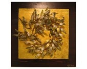 Golden olive wall decor - Wreath-branches - Unique Handmade woodwork in gold, brown, olive green - Wall hanging - Home decoration