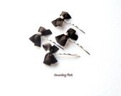 Bow Hair Pin / Bridal Hair Accessory /Dark Brown Bow With Pearls on 2" silver bobby pins / Set of 4