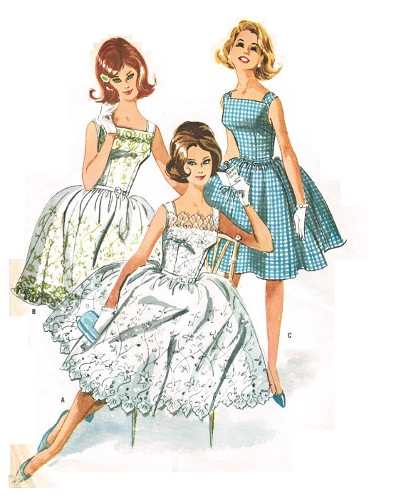McCalls 6183 Fab Vintage 60s Party, Cocktail, Prom Border Fabric Dress w/ Camisole Slip & Full 4 Gore Skirt Sewing Pattern Size 12 Bust 32