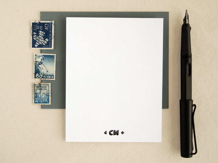 Letterpress Monogram Stationery - Custom Note Cards - Black and White - Autobahn (30)
