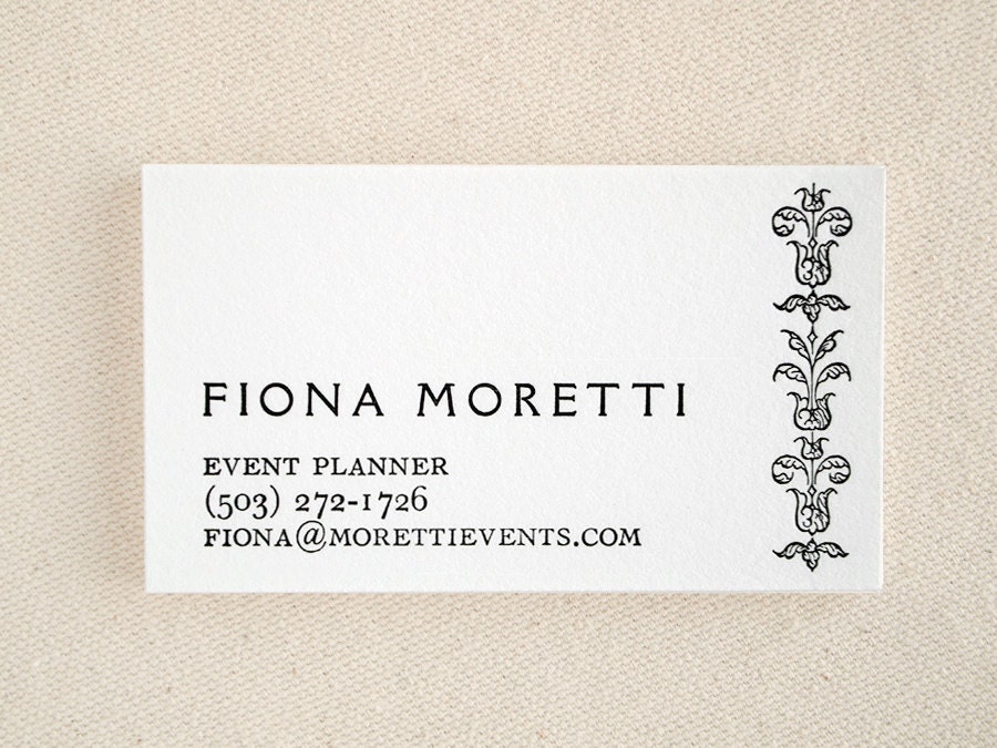Elegant Business Cards - Rialto Style - Letterpress Printed Floral Border (50)