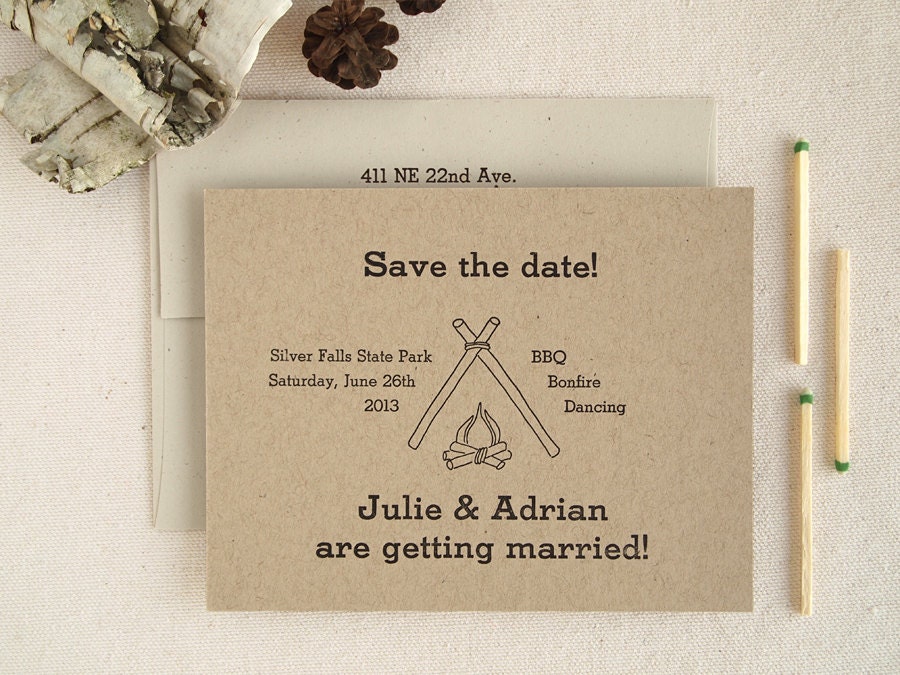 Save the Date Cards - Letterpress Rustic Woods Outdoor Wedding - Eco Friendly