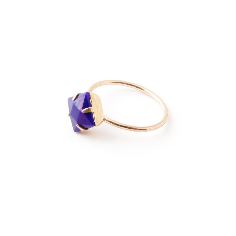 NEW Cobalt Blue Diamond Crystal Cocktail Ring / 14k gold fill band with brass set jewel / colorful stacking ring / summer fashion
