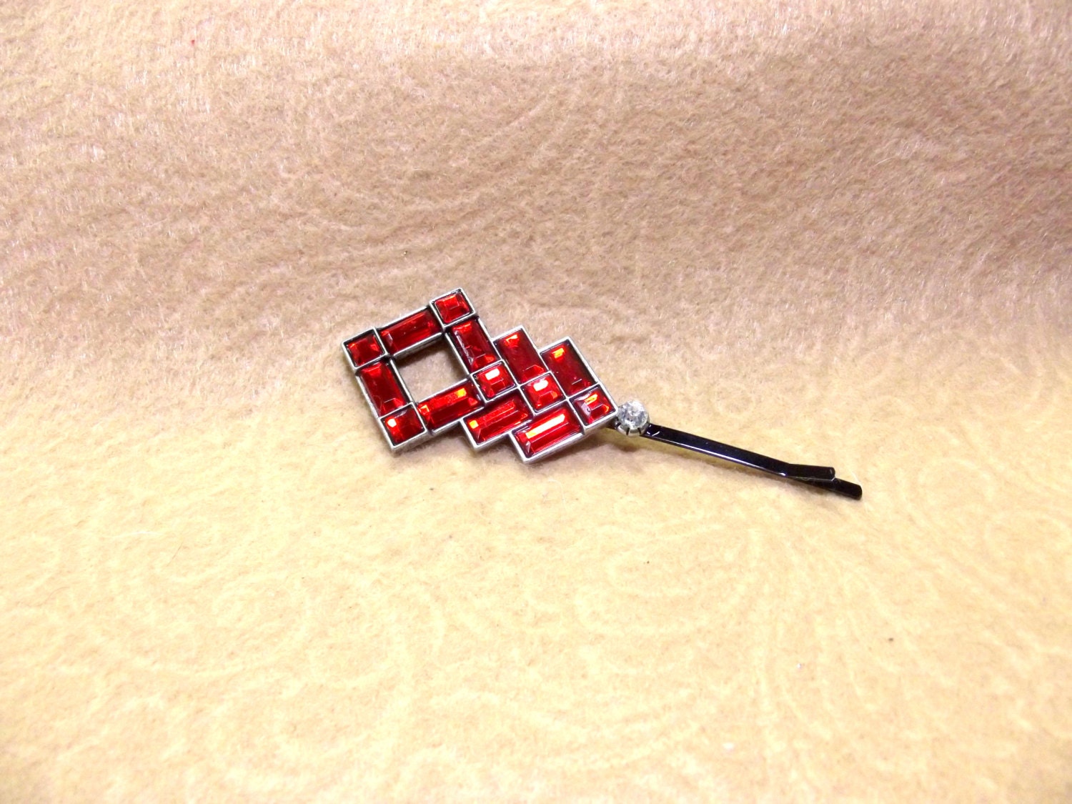 Red Stone Hair Accessory, Bobby Pin, Large, Crystal, Abstract, Geometric, Bling