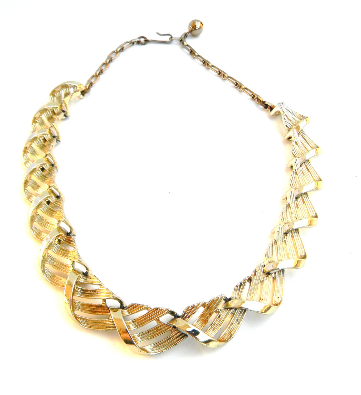 1950s Gold Necklace, Retro Jewelry, Triangle Design, Hollywood Glamour, Cocktail Attire