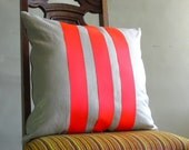 NEON PILLOW cover pink coral 18 x 18 modern decorative bright pink stripe Linen ONE