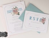 Floral Wedding Invitation / / Pink & Turquoise / / Vintage Peony