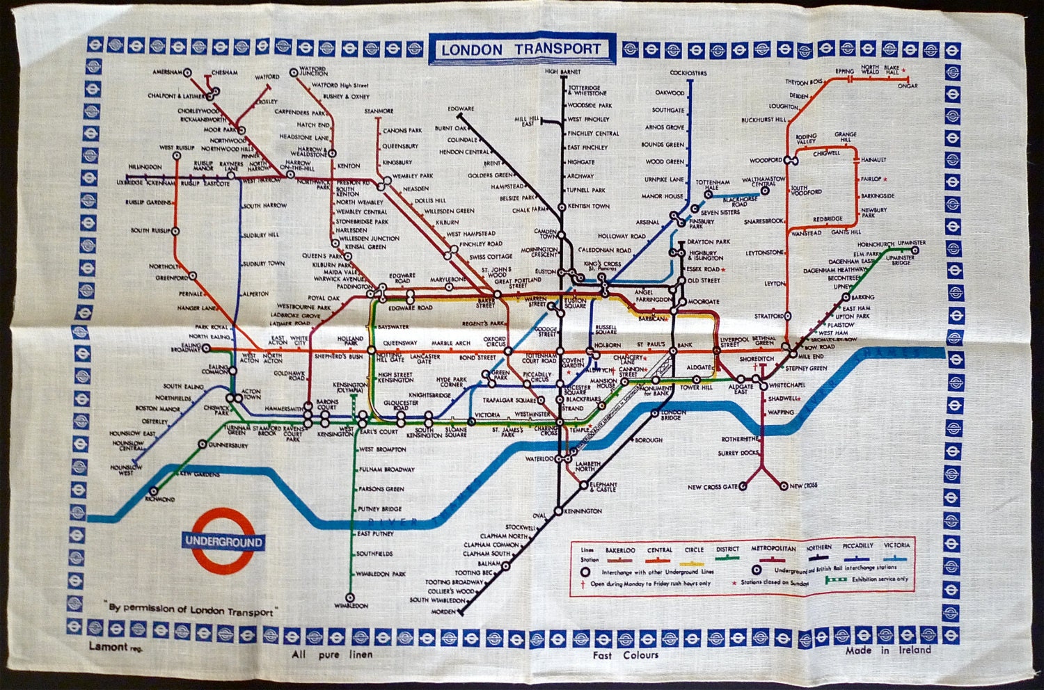 Vintage London Underground Towel - London Transit Tea Kitchen Linen Towel
