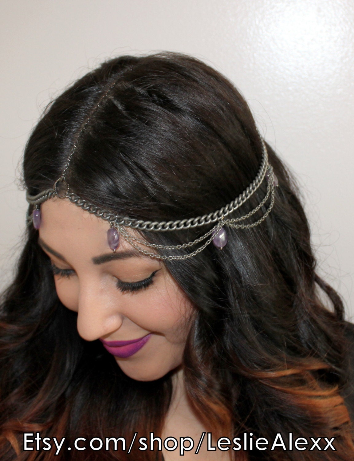 Darling Amethyst double chain golden or silver  headpiece