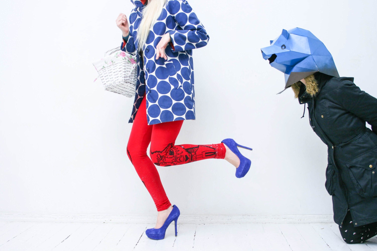 Red Riding Hood leggings with tribal wolf print