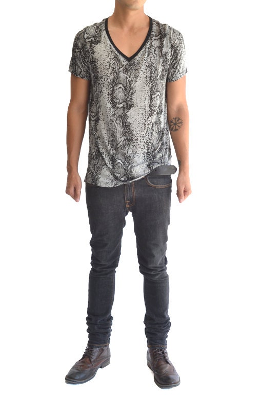 Snake Skin With Contrast Collar V-neck