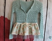 Women's Clothing  /  Upcycled Cardigan  /  Spring Summer /  Romantic Cardigan /  Turquoise