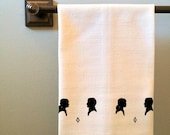 Black Silhouette Cameo Dish Cloth - Handprinted Herringbone Organic Cotton Towel